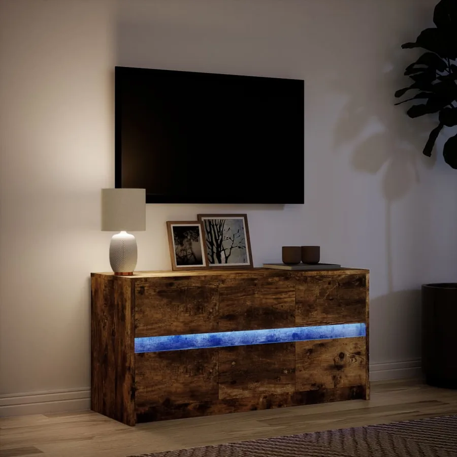 Meuble TV avec LED chêne fumé 100x34x50 cm bois d'ingénierie - 4