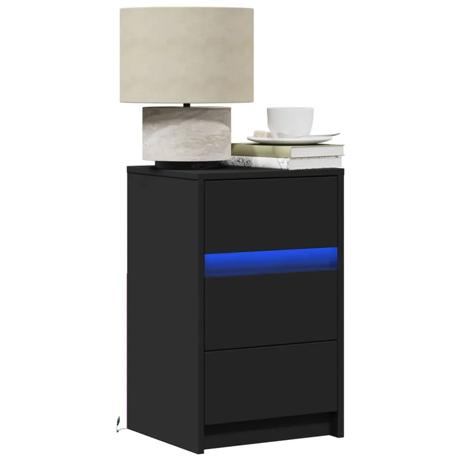 Armoire de chevet avec lumières LED noir bois d'ingénierie