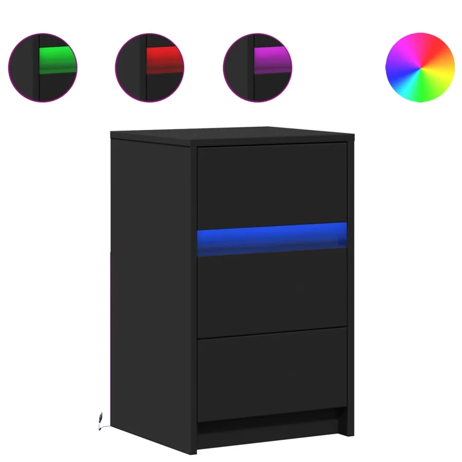 Armoire de chevet avec lumières LED noir bois d'ingénierie - 2