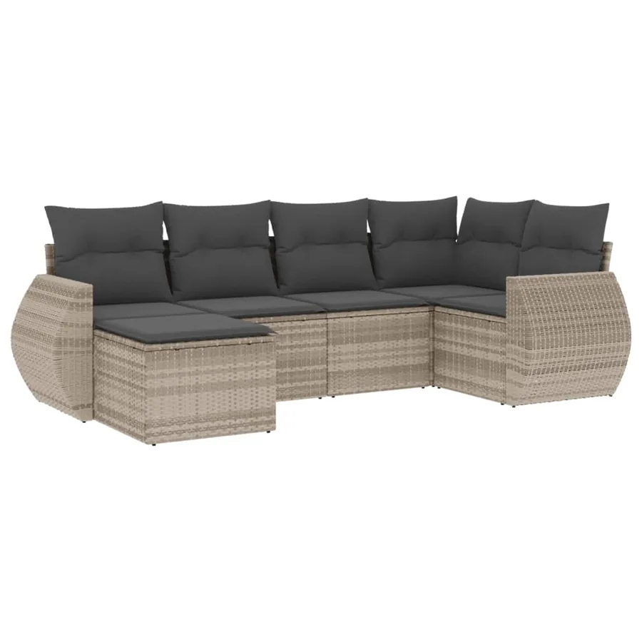 Salon de jardin 6 pcs avec coussins gris clair résine tressée - 2