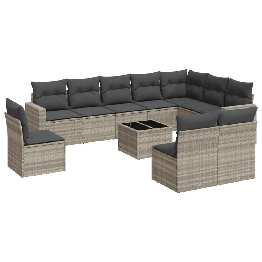 Salon de jardin 11 pcs avec coussins gris clair résine tressée - 2