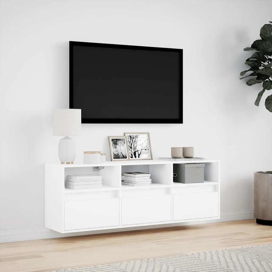 Meuble TV mural avec lumières LED blanc 130x31x45 cm - 4