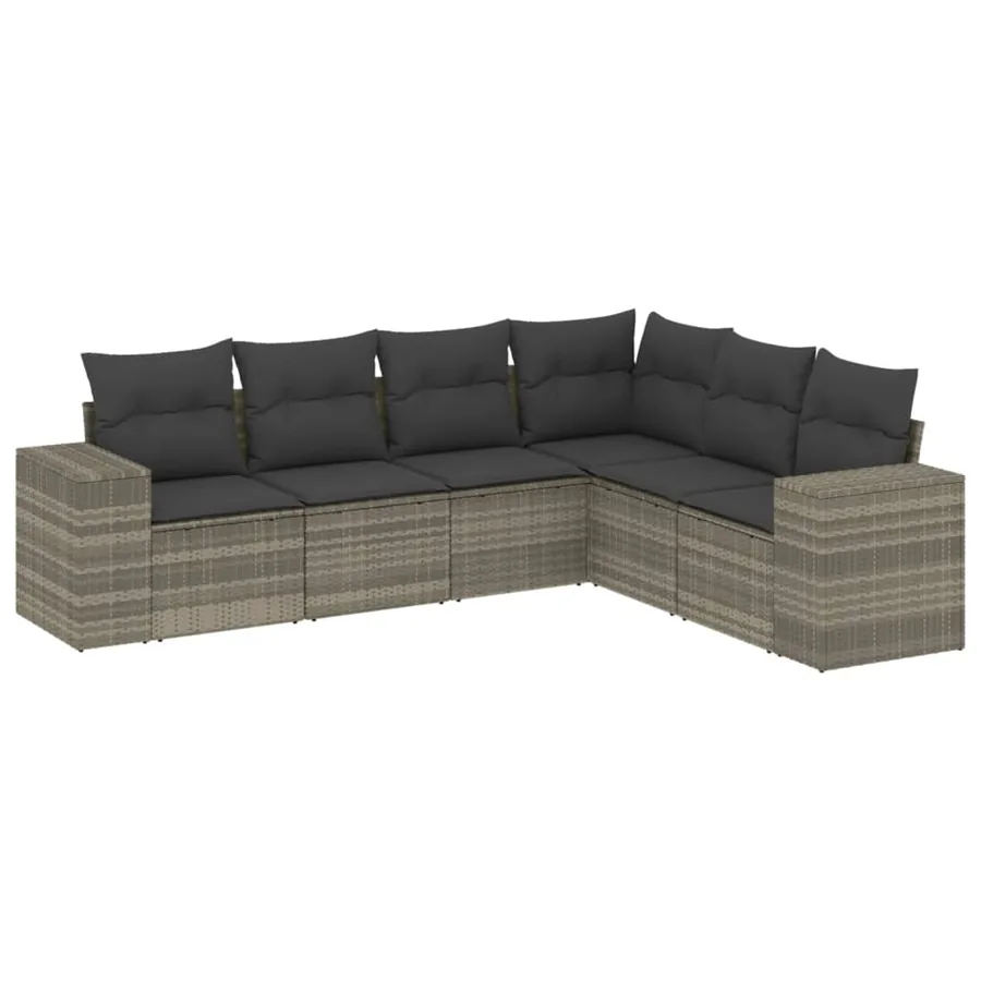 Salon de jardin 6 pcs avec coussins gris clair résine tressée - 2