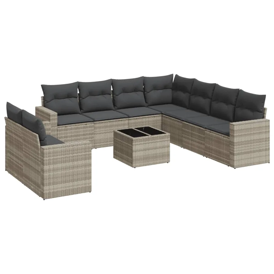 Salon de jardin avec coussins 10 pcs gris clair résine tressée - 2