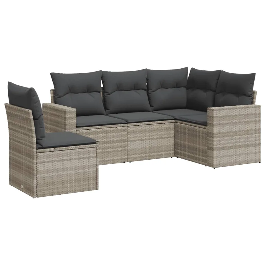 Salon de jardin 5 pcs avec coussins gris clair résine tressée - 2