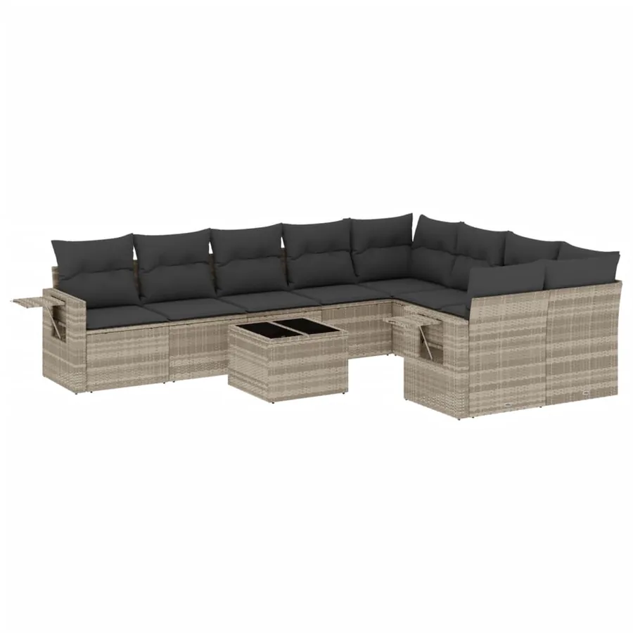 Salon de jardin avec coussins 10 pcs gris clair résine tressée - 2