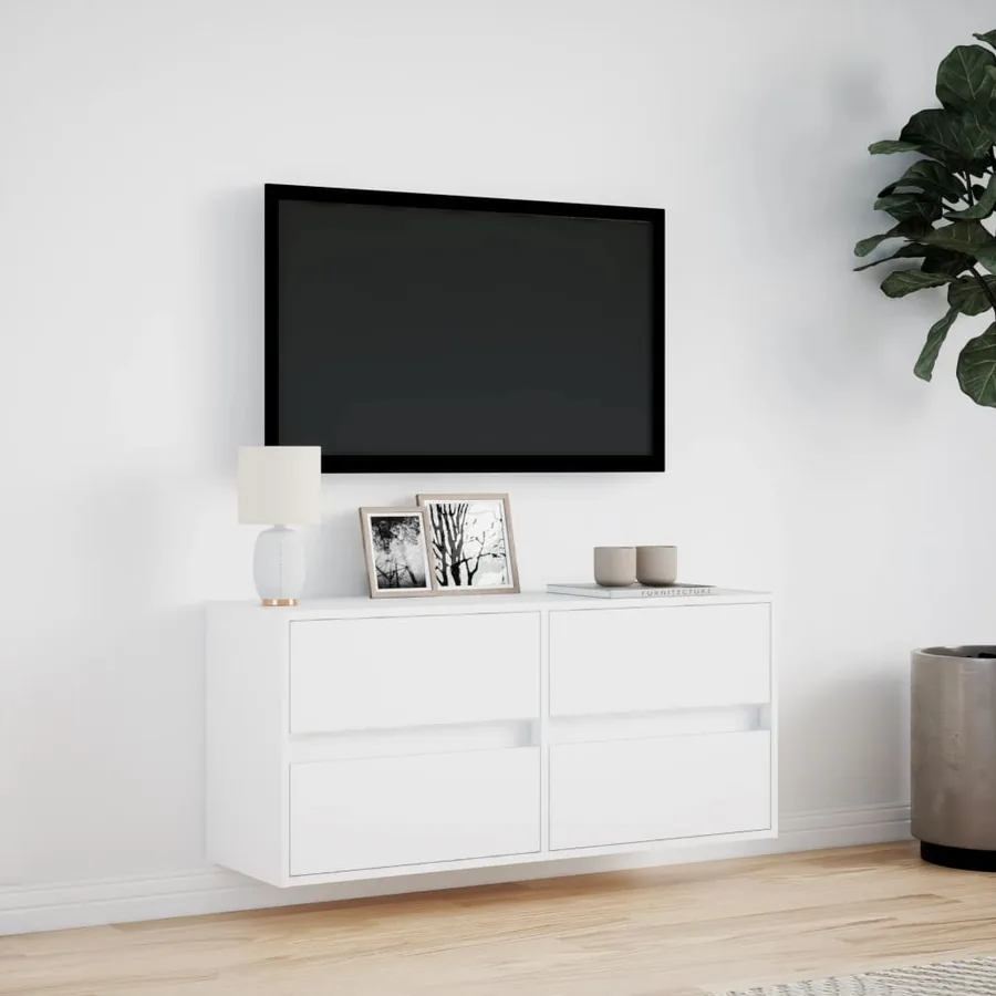 Meuble TV mural avec lumières LED blanc 100x31x45 cm - 4