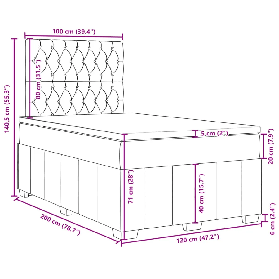 Sommier à lattes de lit avec matelas Gris foncé 120x200cm Tissu - 13