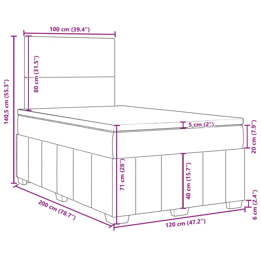 Sommier à lattes de lit avec matelas Gris foncé 120x200cm Tissu - 13