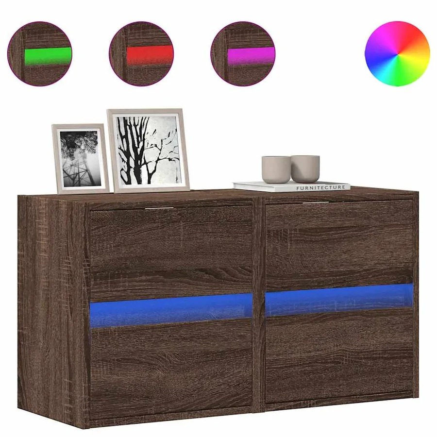 Meubles TV muraux lumières LED 2 pcs chêne marron 41x31x45 cm - 2