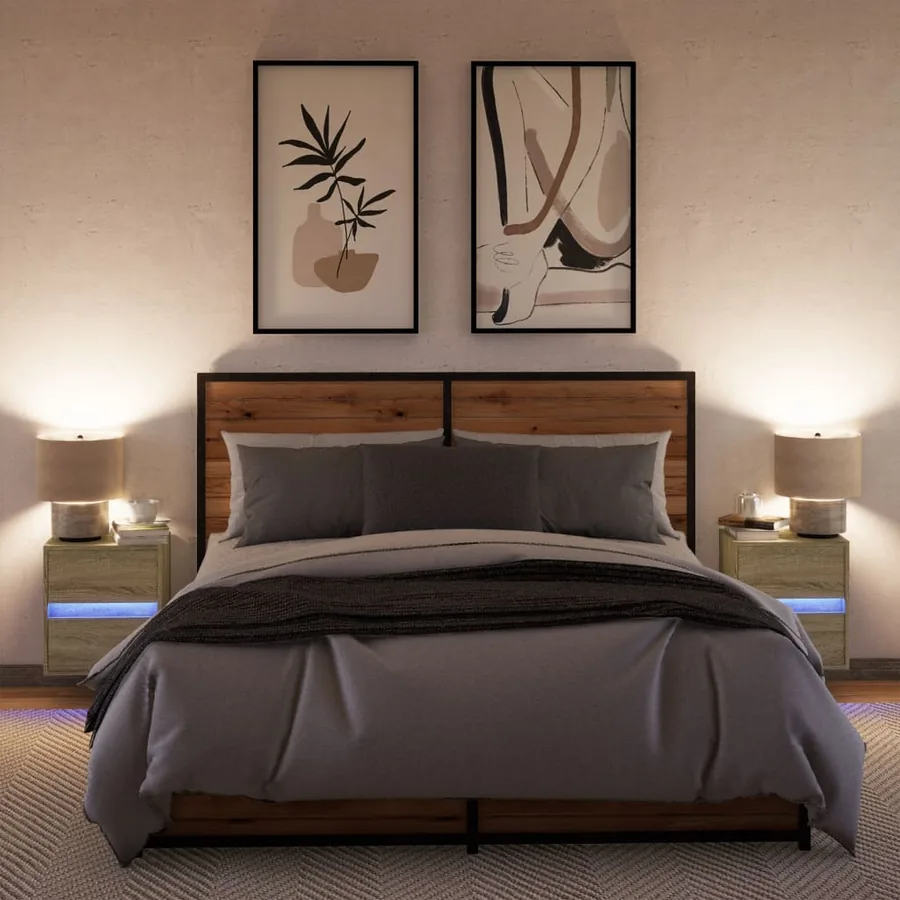 Tables de chevet murales avec lumières LED 2 pcs chêne sonoma - 3