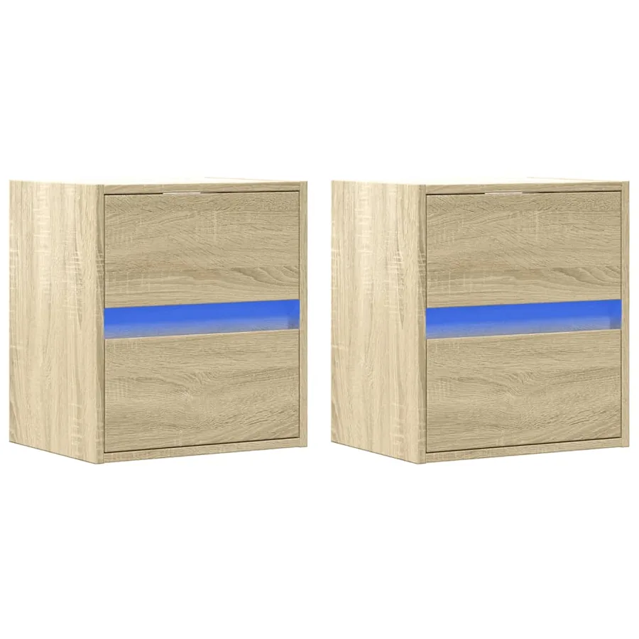 Tables de chevet murales avec lumières LED 2 pcs chêne sonoma - 5