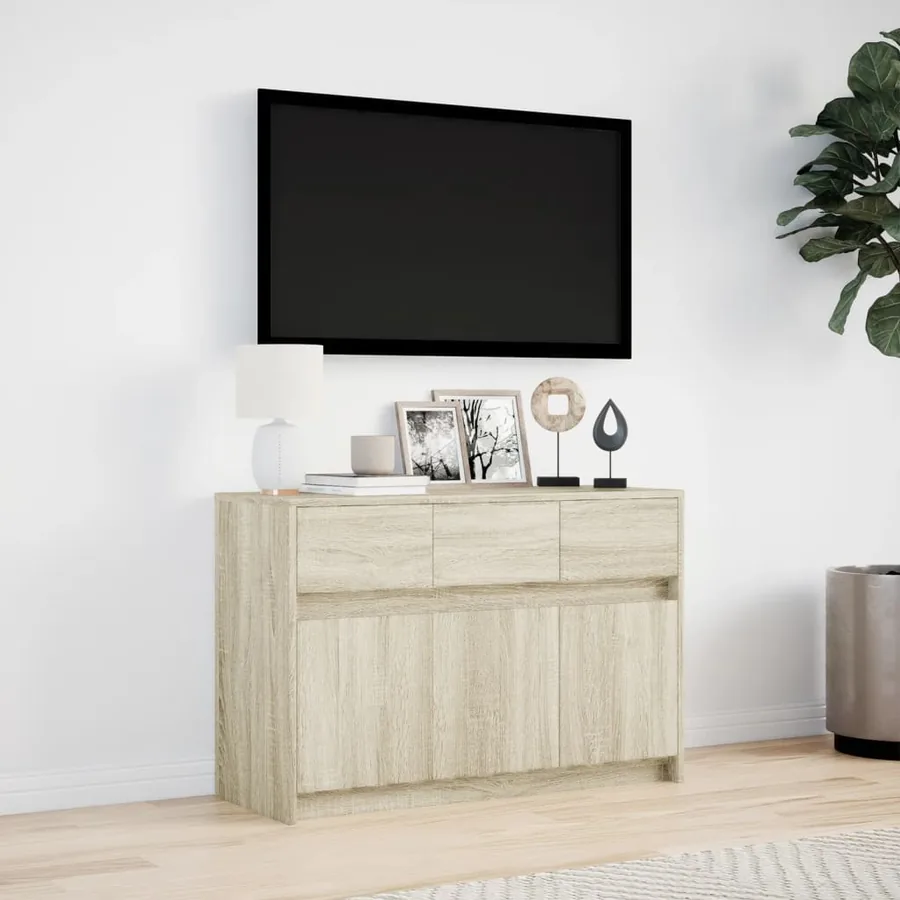 Meuble TV avec LED chêne sonoma 91x34x61 cm bois d'ingénierie - 4