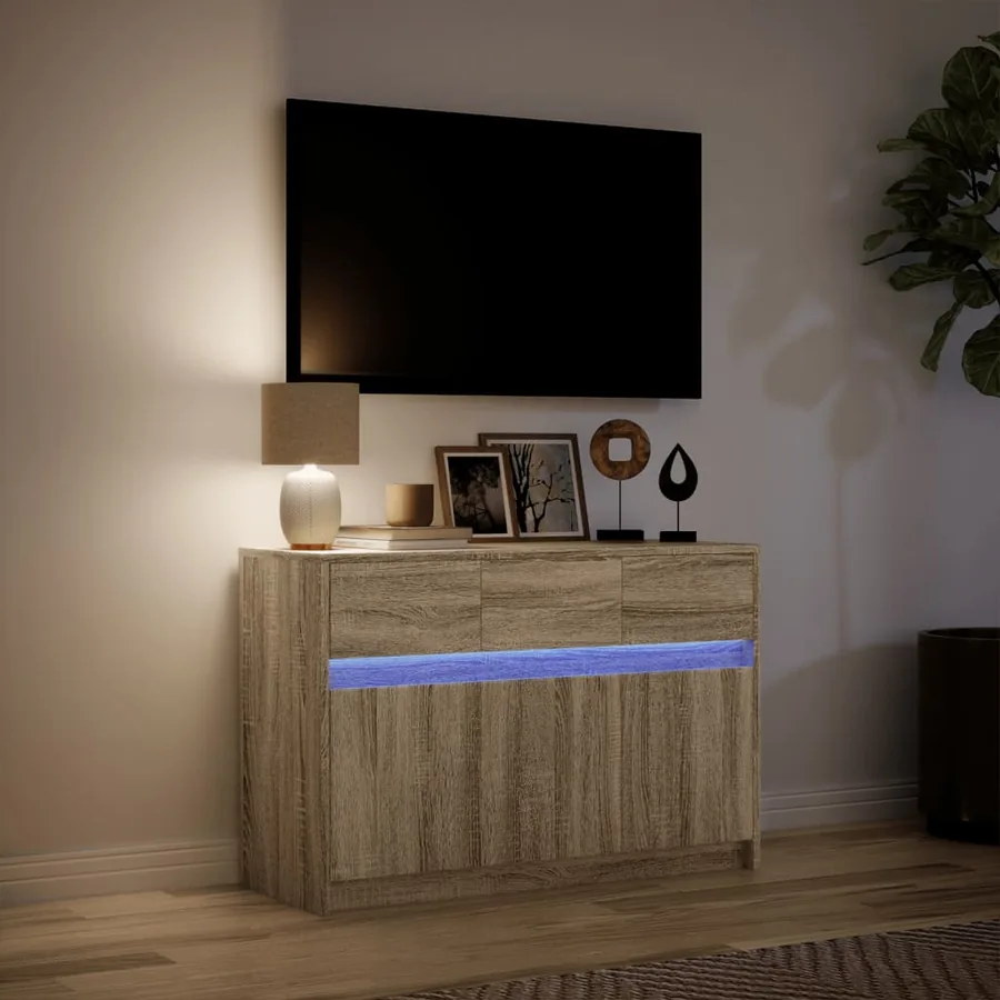 Meuble TV avec LED chêne sonoma 91x34x61 cm bois d'ingénierie - 5