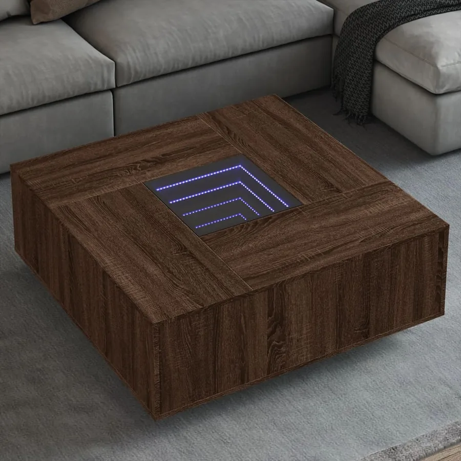 Table basse avec LED infini chêne marron 100x100x40 cm