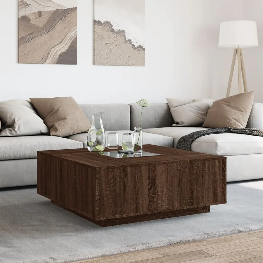 Table basse avec LED infini chêne marron 100x100x40 cm - 4