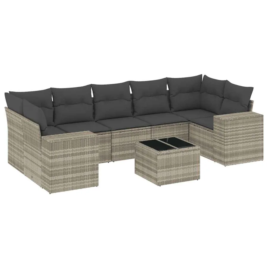 Salon de jardin 8 pcs avec coussins gris clair résine tressée - 2
