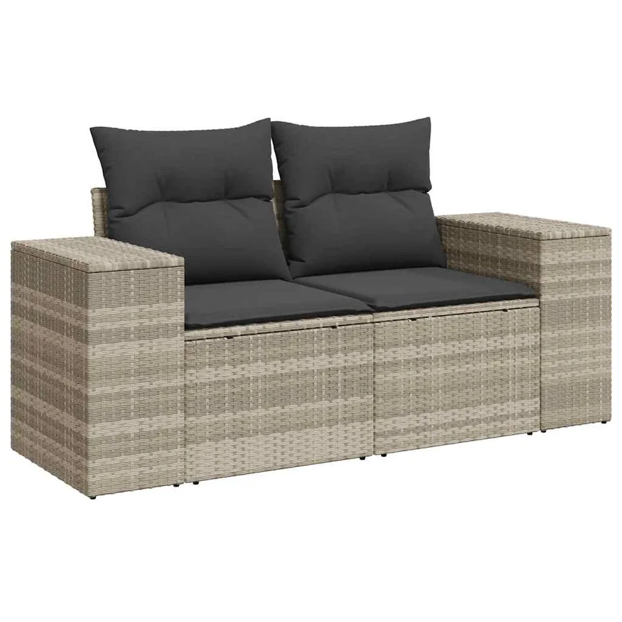 Salon de jardin 8 pcs avec coussins gris clair résine tressée - 3