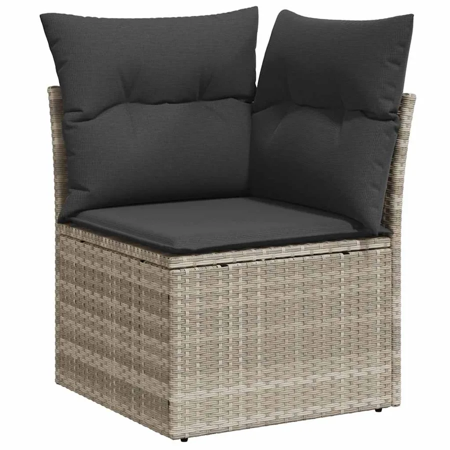 Salon de jardin 8 pcs avec coussins gris clair résine tressée - 5