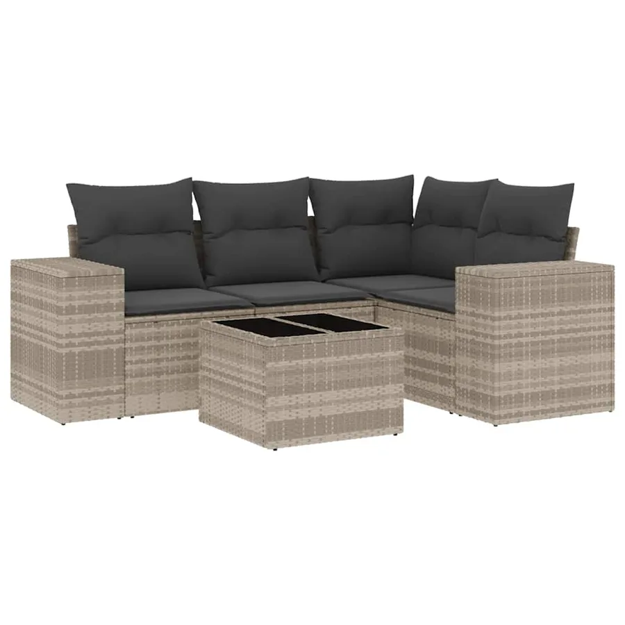 Salon de jardin 5 pcs avec coussins gris clair résine tressée - 2