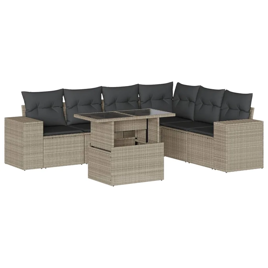 Salon de jardin avec coussins 7 pcs gris clair résine tressée - 2