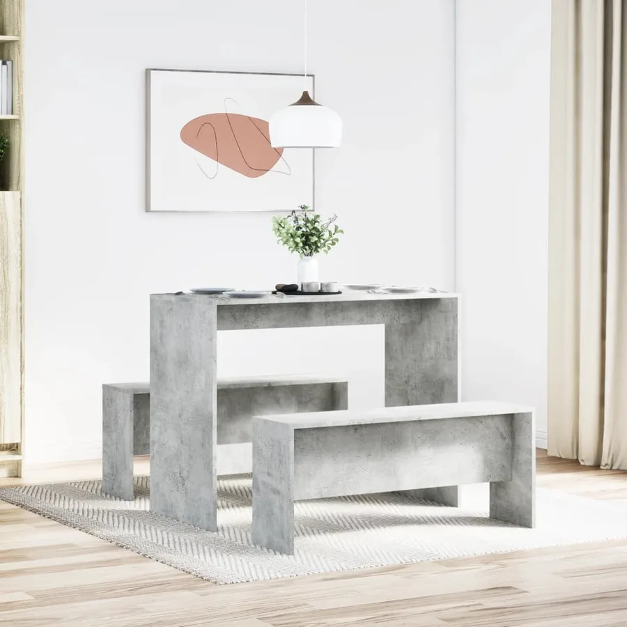 Ensemble table à manger et bancs 3 pcs bois d'ingénierie - 3