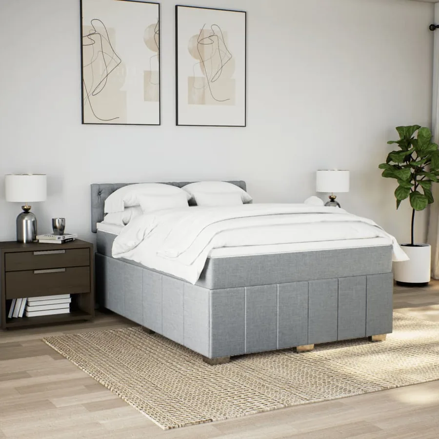 Sommier à lattes de lit avec matelas Gris clair 160x200cm Tissu - 4