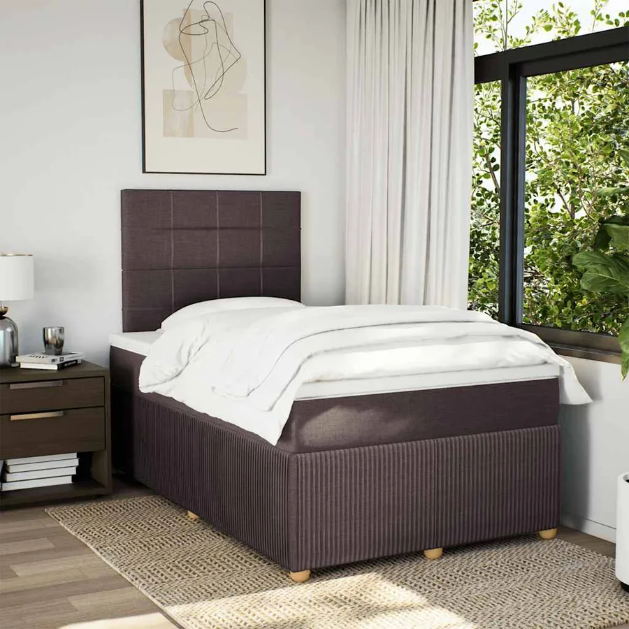 Sommier à lattes de lit et matelas marron foncé 120x190cm tissu - 3