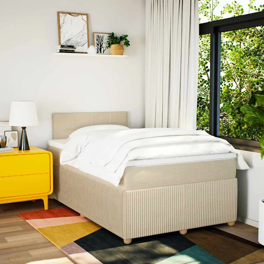 Sommier à lattes de lit avec matelas crème 120x190 cm tissu - 3
