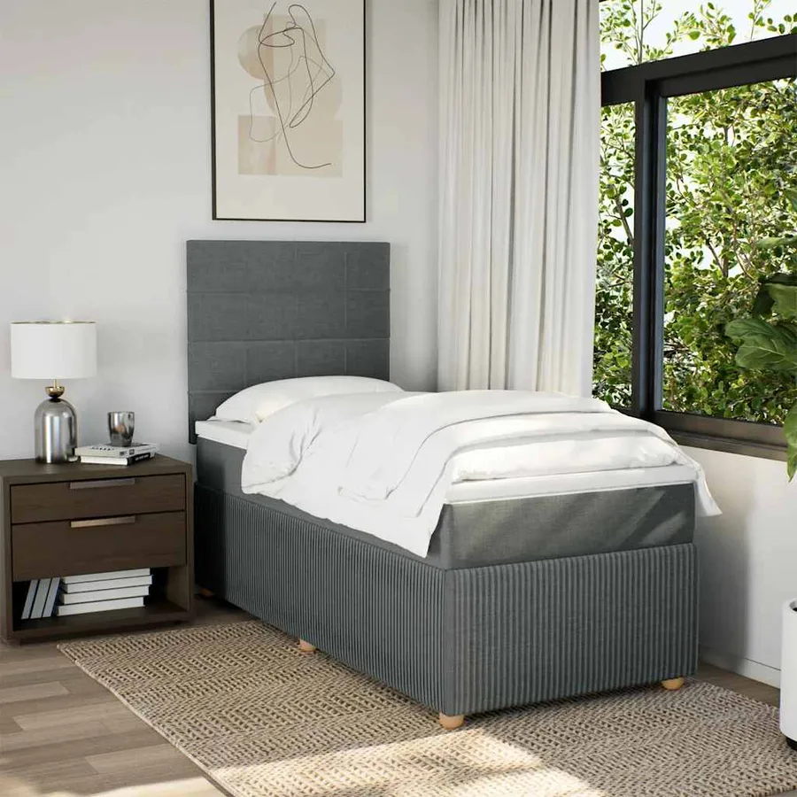 Sommier à lattes de lit avec matelas Gris foncé 100x200cm Tissu - 4