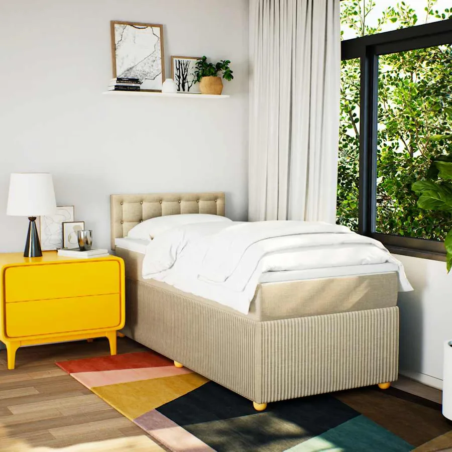 Sommier à lattes de lit avec matelas Crème 100x200 cm Tissu - 4