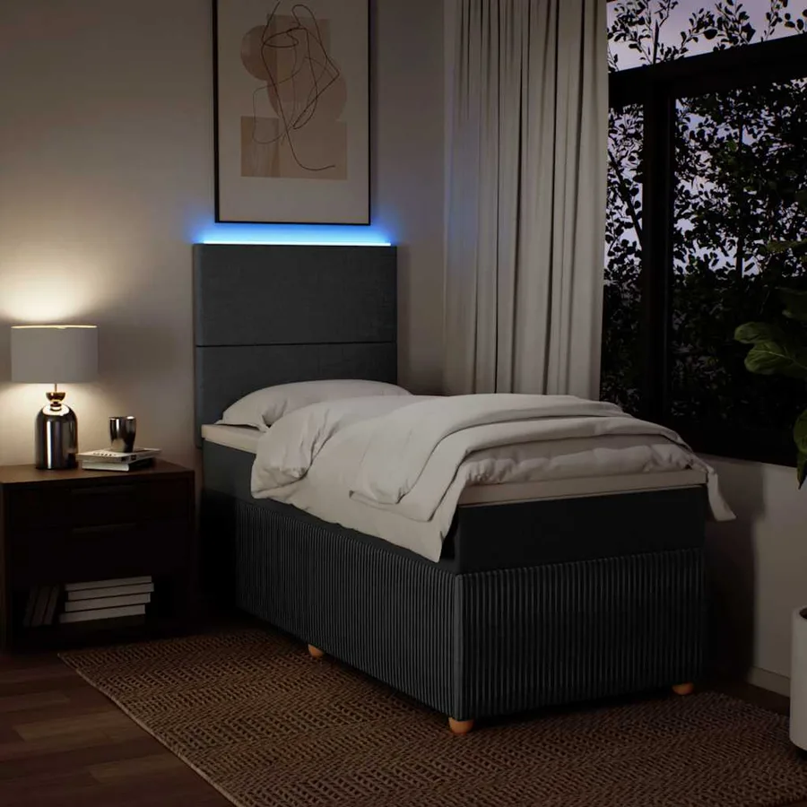 Sommier à lattes de lit avec matelas Gris foncé 100x200cm Tissu - 4