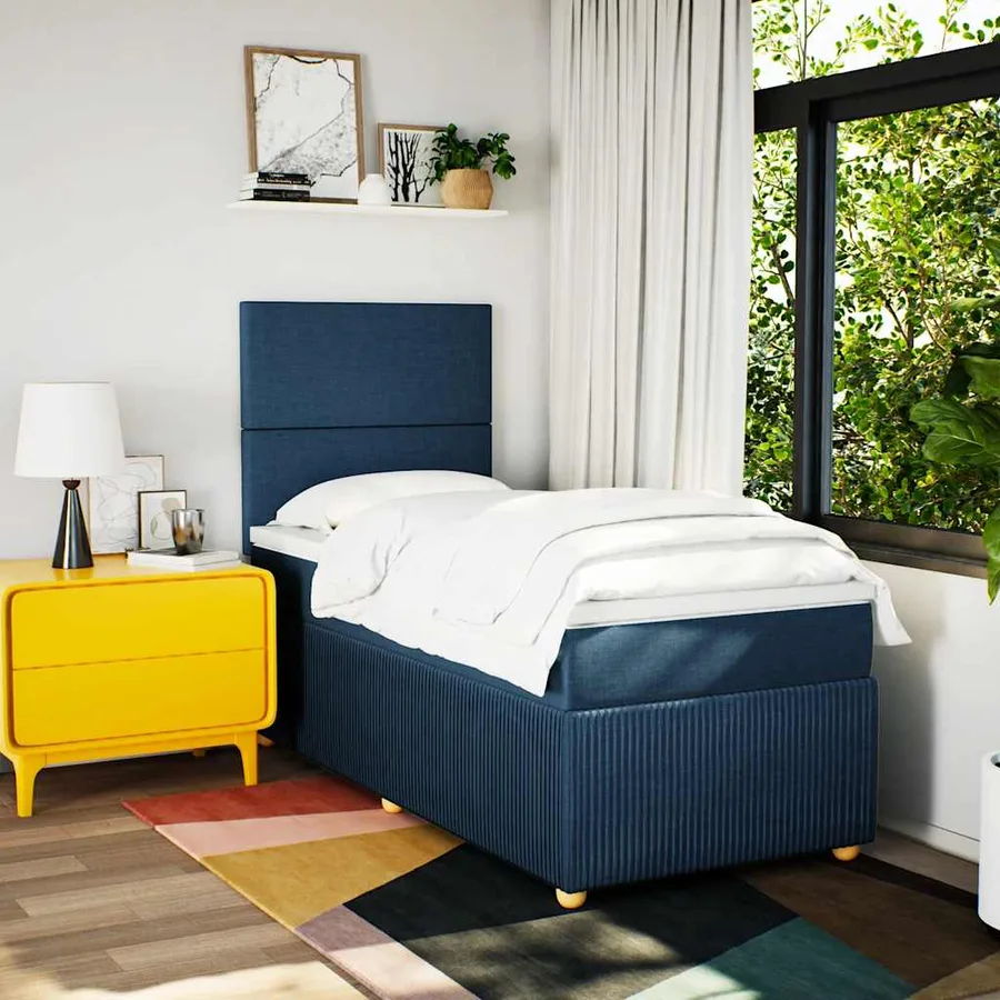 Sommier à lattes de lit avec matelas Bleu 100x200 cm Tissu - 3