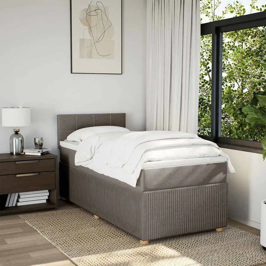 Sommier à lattes de lit avec matelas Taupe 100x200 cm Tissu - 3