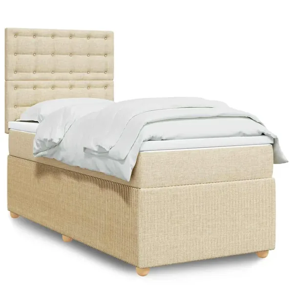 Sommier à lattes de lit avec matelas Crème 90x200 cm Tissu