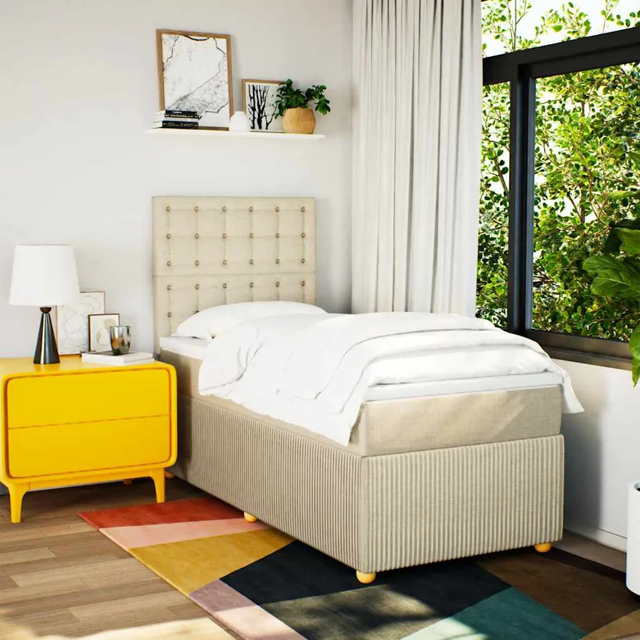 Sommier à lattes de lit avec matelas Crème 90x200 cm Tissu - 3