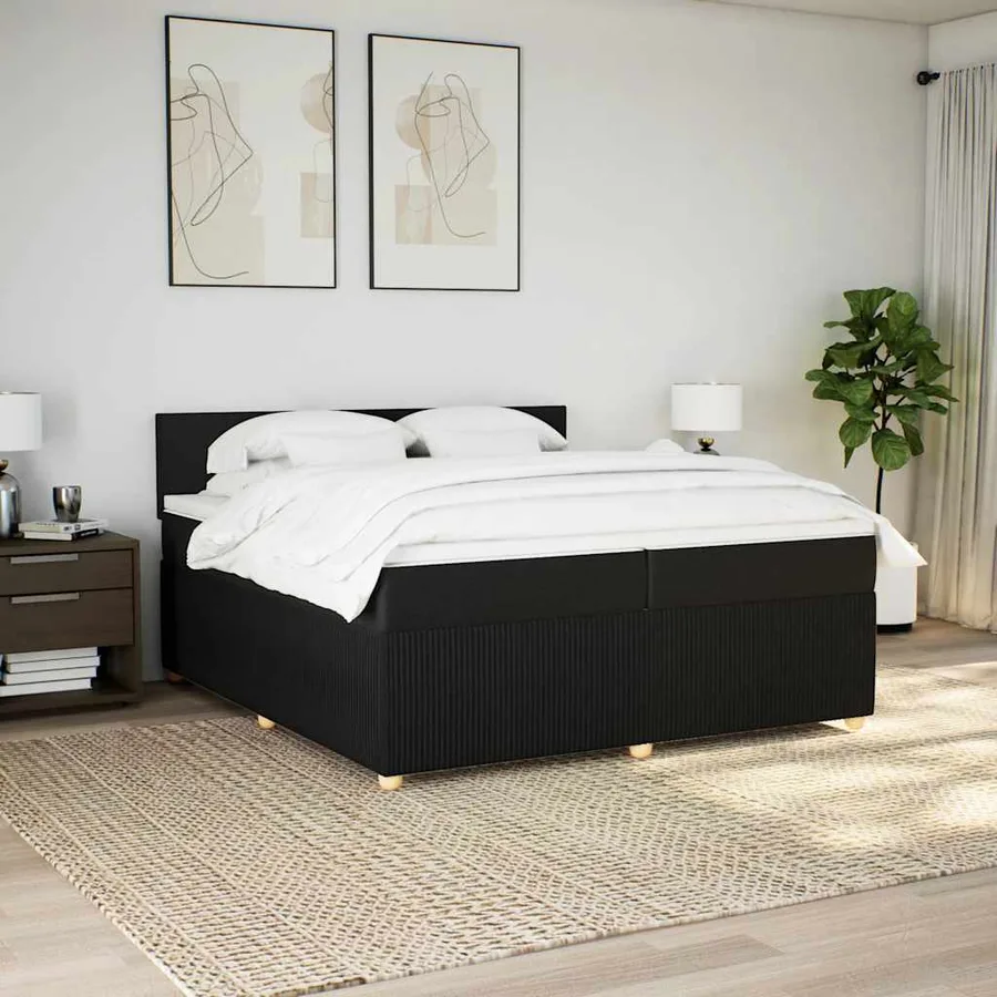 Sommier à lattes de lit avec matelas Noir 200x200 cm Tissu - 3