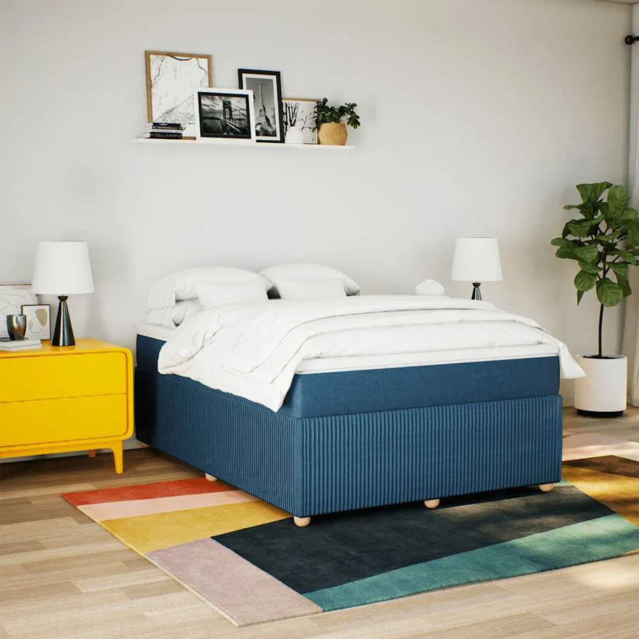 Sommier à lattes de lit avec matelas Bleu 140x200 cm Tissu - 3