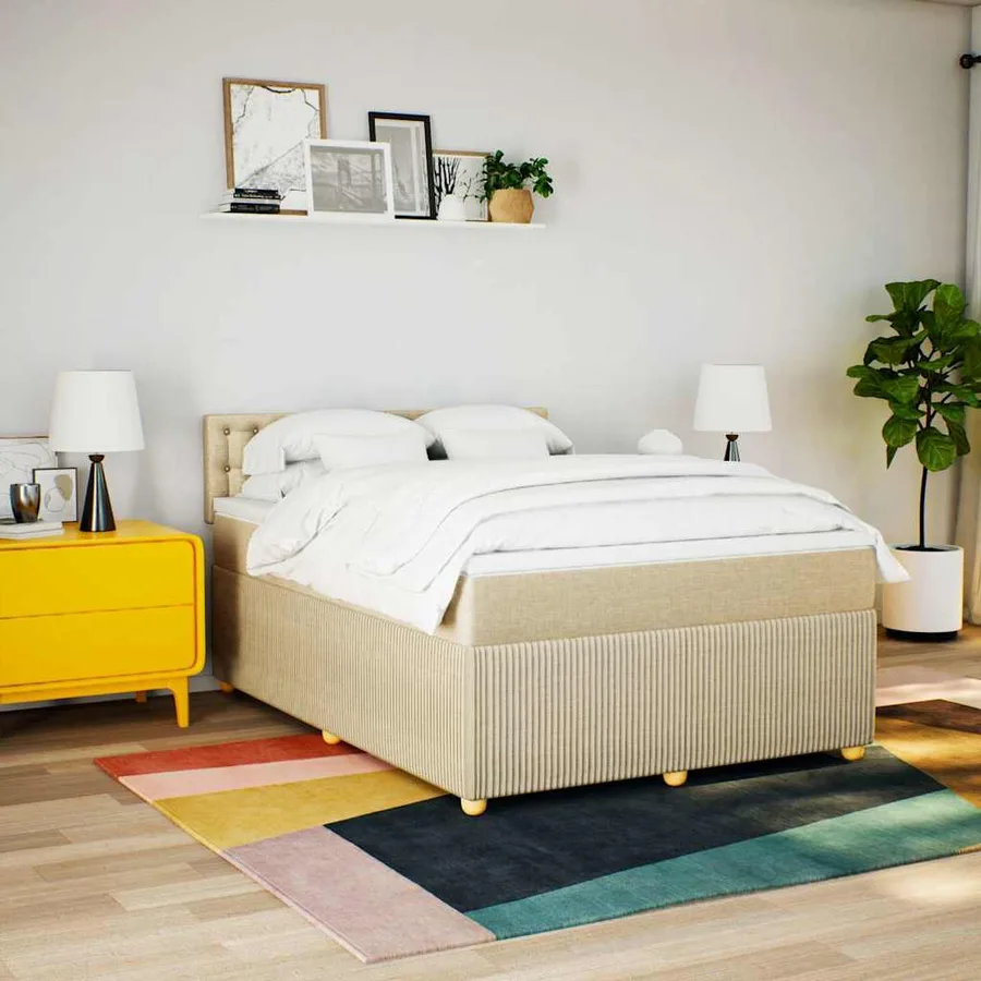 Sommier à lattes de lit avec matelas Crème 160x200 cm Tissu - 3