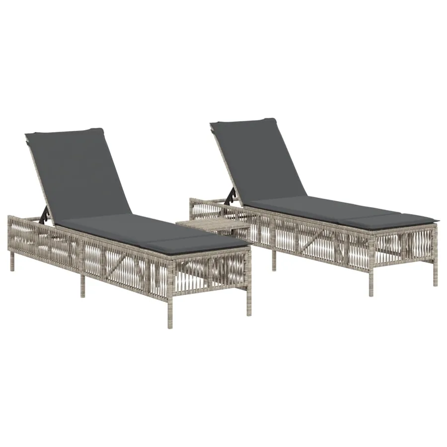Chaises longues lot de 2 avec table gris clair résine tressée - 2