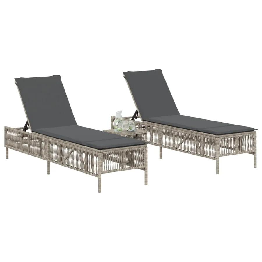 Chaises longues lot de 2 avec table gris clair résine tressée - 3