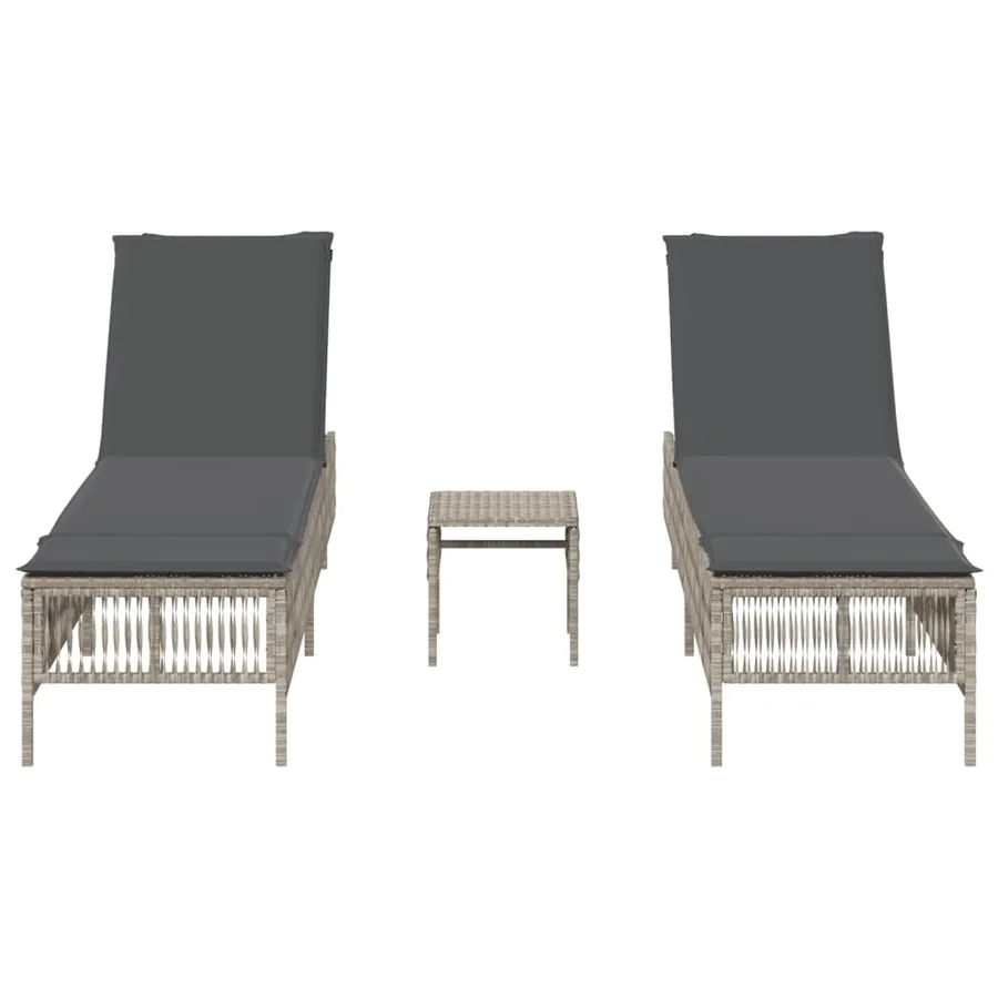 Chaises longues lot de 2 avec table gris clair résine tressée - 4