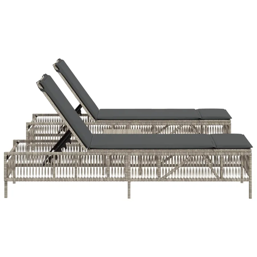 Chaises longues lot de 2 avec table gris clair résine tressée - 5