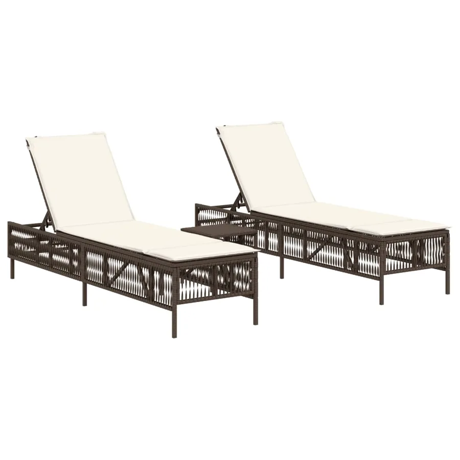 Chaises longues lot de 2 avec table marron résine tressée - 2