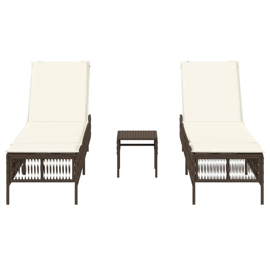 Chaises longues lot de 2 avec table marron résine tressée - 4