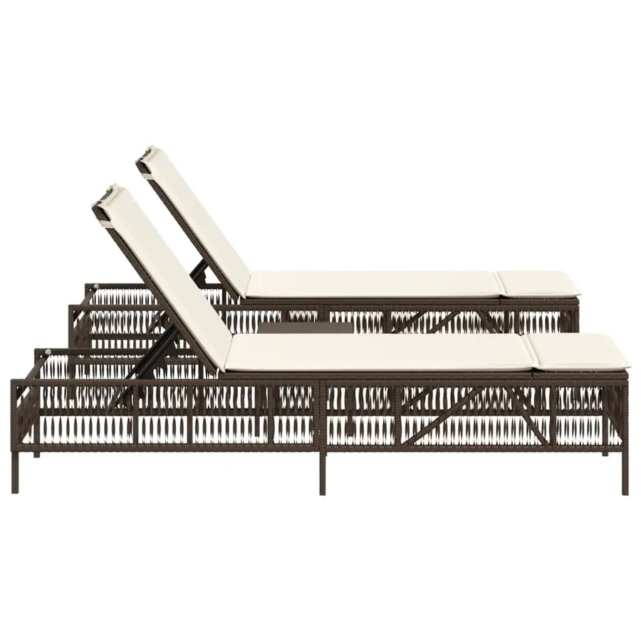 Chaises longues lot de 2 avec table marron résine tressée - 5