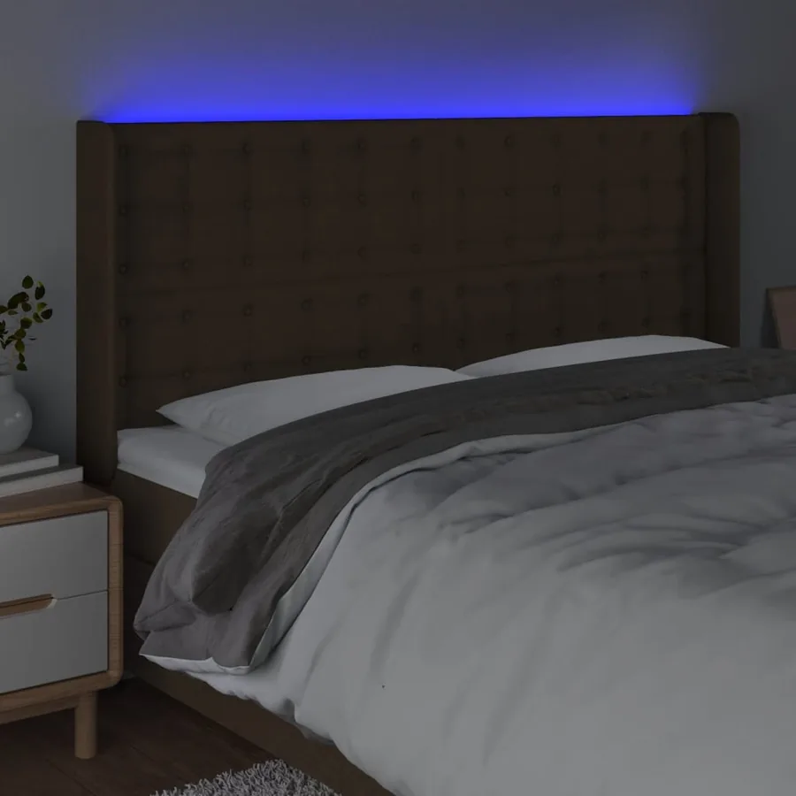 Tête de lit à LED Marron foncé 163x16x118/128 cm Tissu - 4