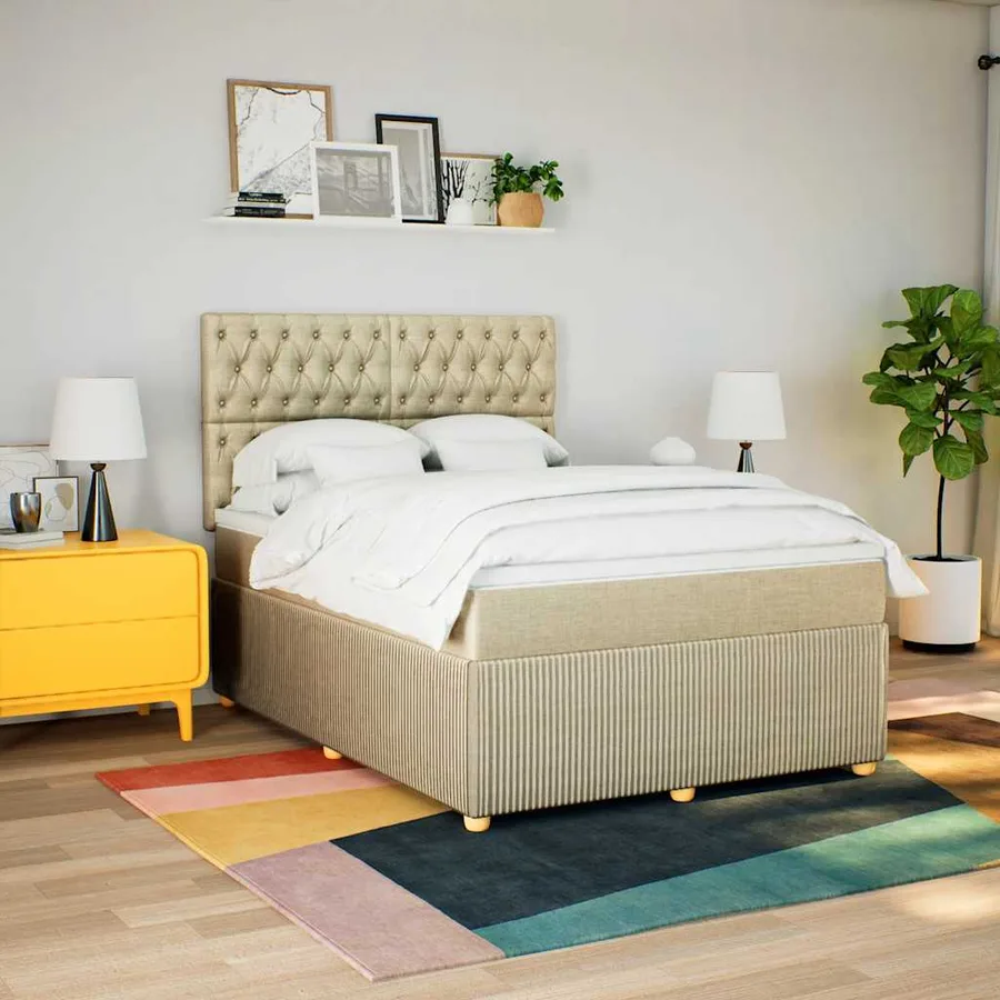 Sommier à lattes de lit avec matelas Crème 140x200 cm Tissu - 5