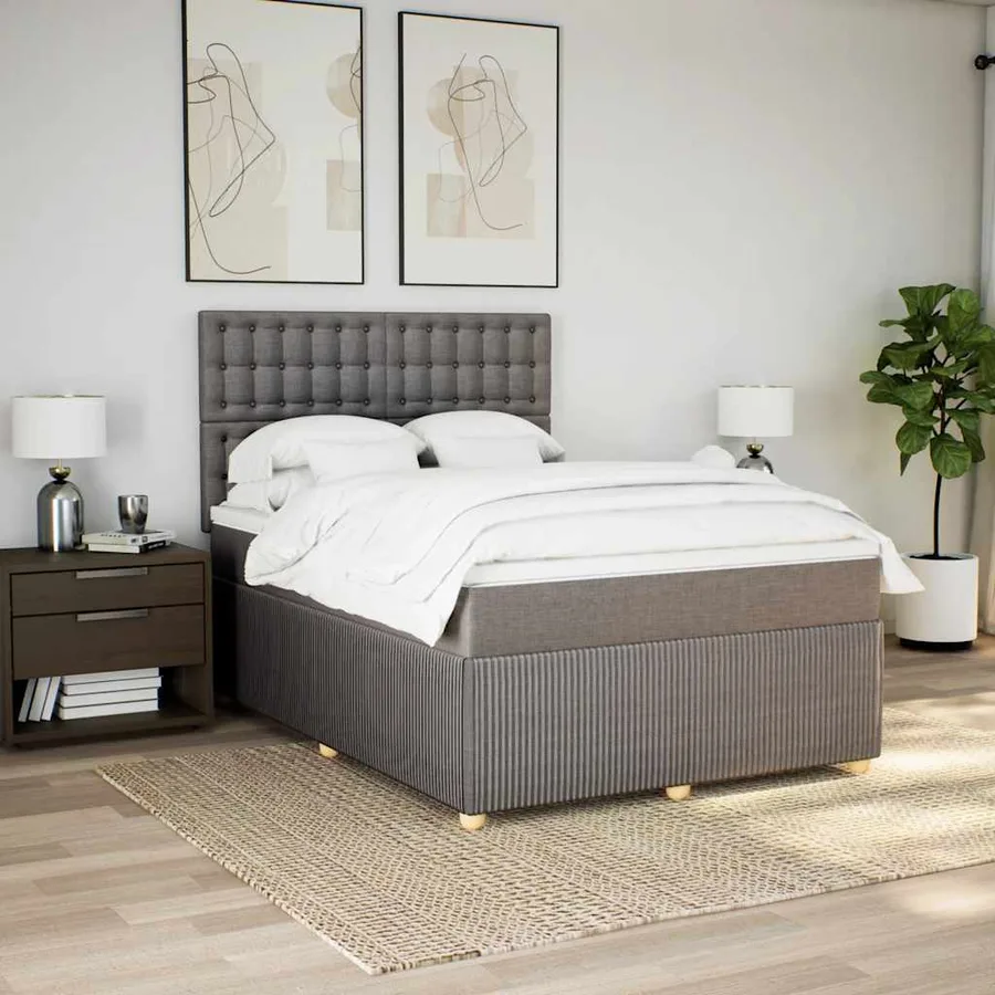 Sommier à lattes de lit avec matelas Taupe 140x200 cm Tissu - 3