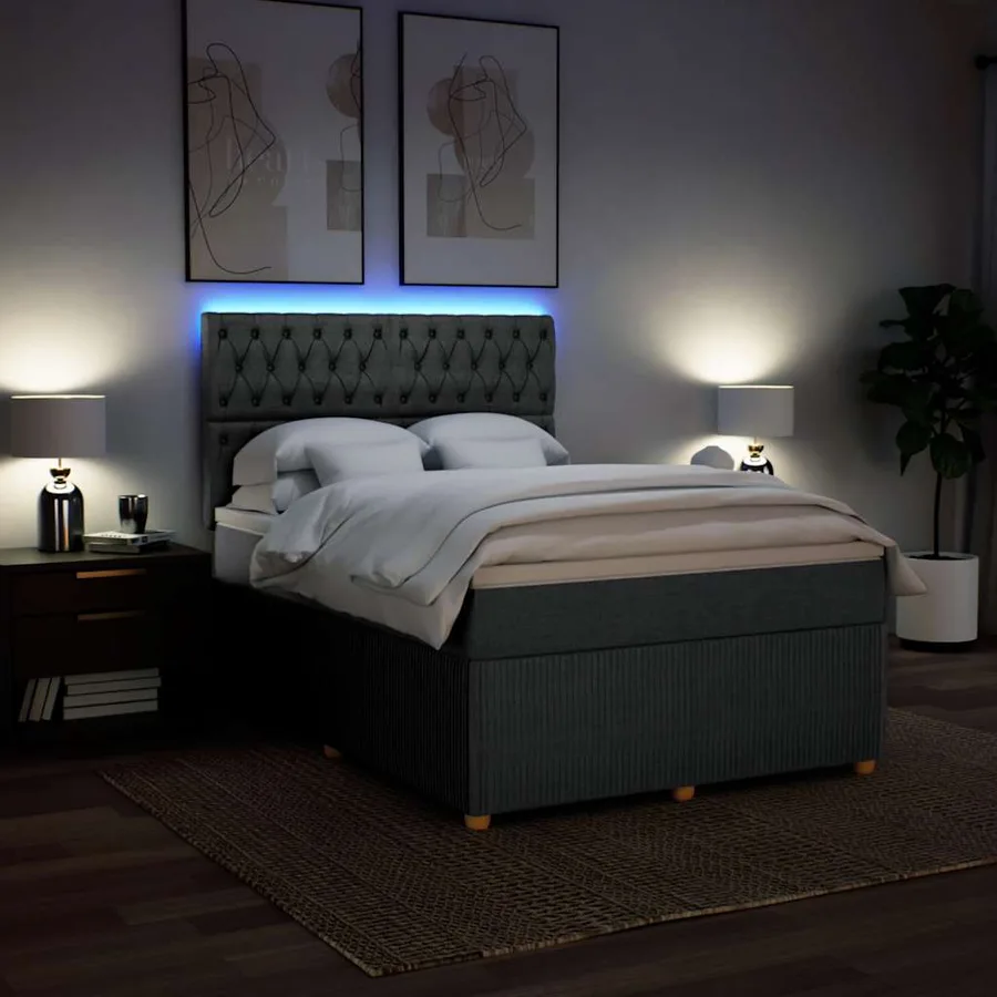 Sommier à lattes de lit avec matelas Gris foncé 140x200cm Tissu - 4